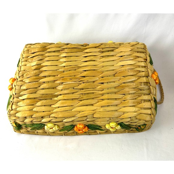 Vintage Floral Woven Basket Picnic Outdoor Entertaining Cheery Summer Theme - Picture 3 of 11